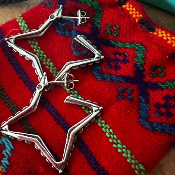 American West Carolyn Pollack Sterling Morning Star Stud Hoop Earrings - NEW! - Picture 2 of 5